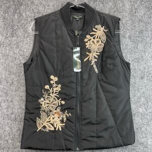 For Cynthia Women Black Vest Embroidered Full Zip Soft Vest Size L